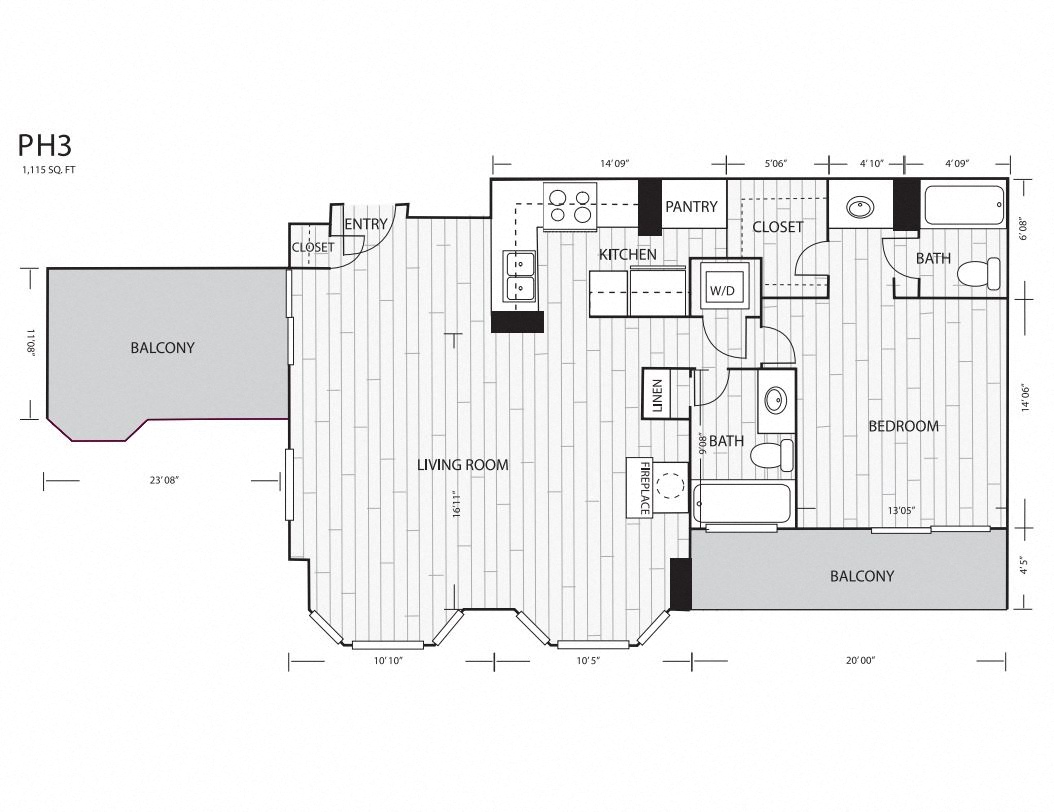 Whitney Uptown Apartments in Dallas, Texas PH3P Floor Plan